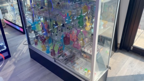 Glass pieces on display at Starlight Convenience & Smoke